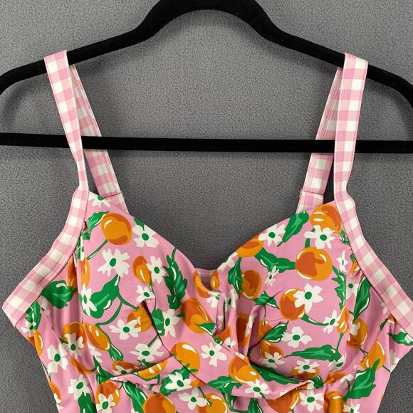 Draper James x Lands End One Piece Swimsuit Womens 16W Pink Oranges Floral - Picture 3 of 11